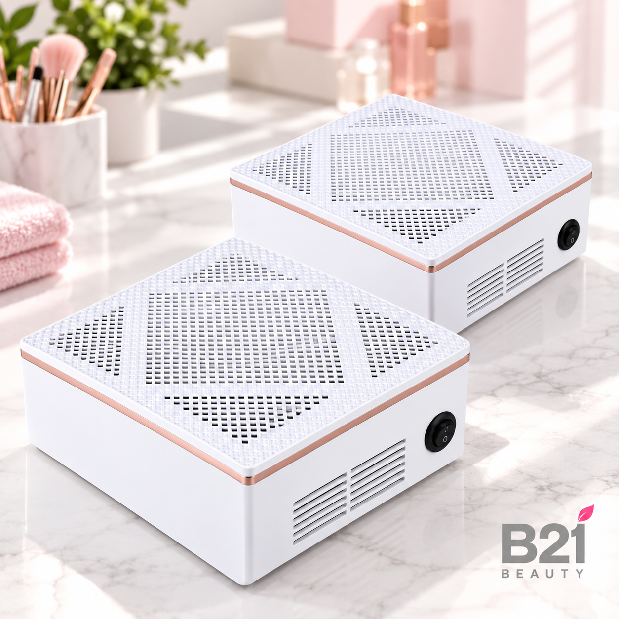 Aspirador Coletor de Pó para Unhas M-101 60W Bivolt com Filtro Removível – Branco/Rosé
