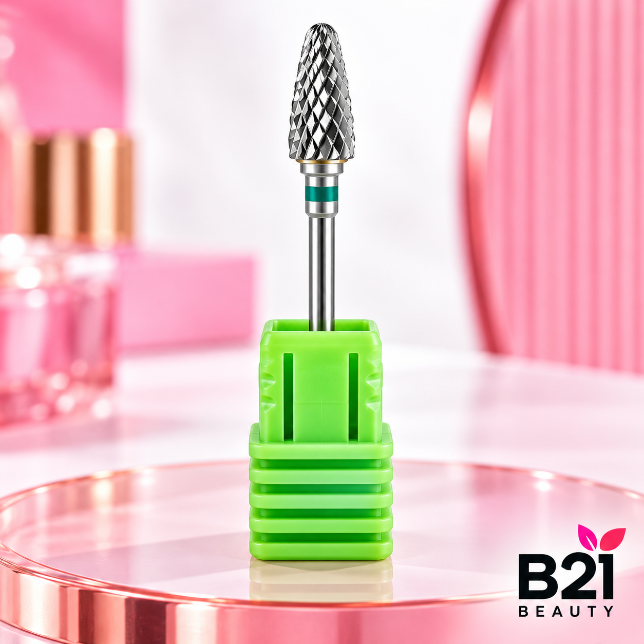 Broca de Tungstênio Ponta Cônica Bullet ST 3/32 Anel Verde para Unhas