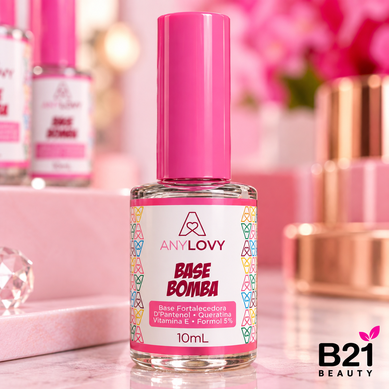 Base Bomba AnyLovy 10ml – Base Fortalecedora com D’Pantenol, Queratina e Vitamina E